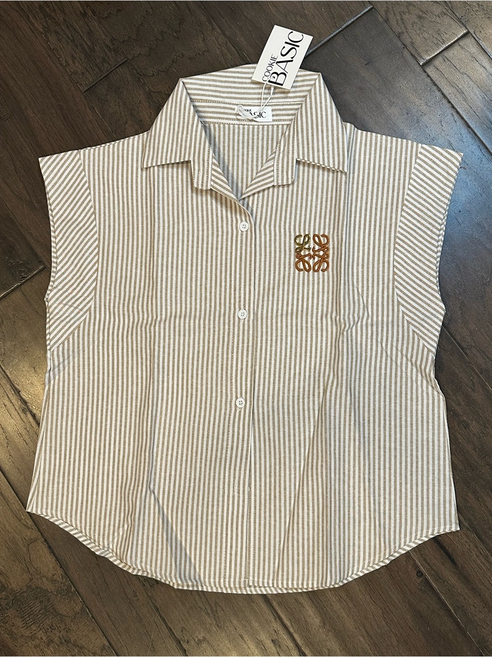 Women’s Sleeveless Striped Shirt - Beige/White